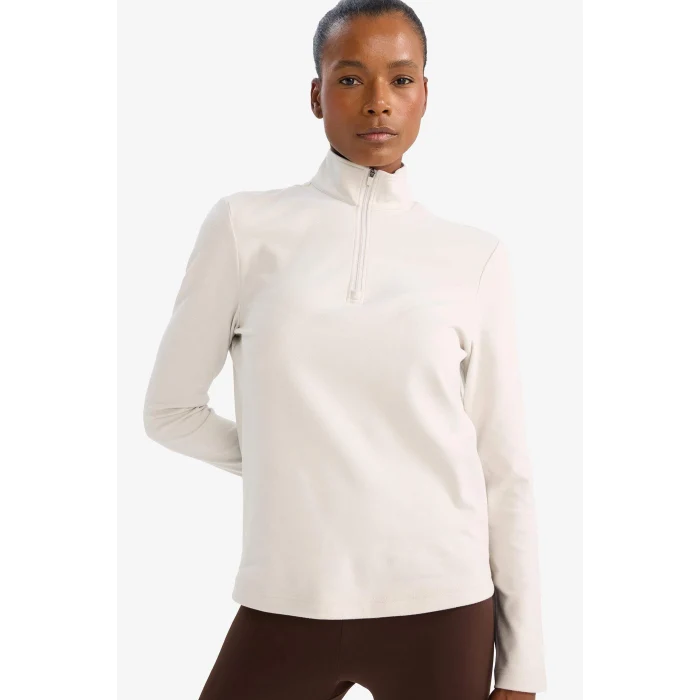 Defacto F1687AXBG721 Bej DeFactoFit Standart Fit Dik Yaka Fermuarlı Sporcu Sweatshirt