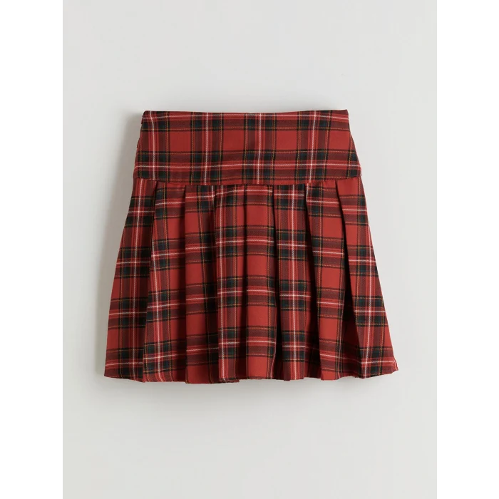 LCW Kids Kırmızı Ekose Pileli Kız Çocuk Etek