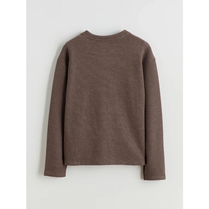 LCW Kids Kahverengi Bisiklet Yaka Kız Çocuk Sweatshirt