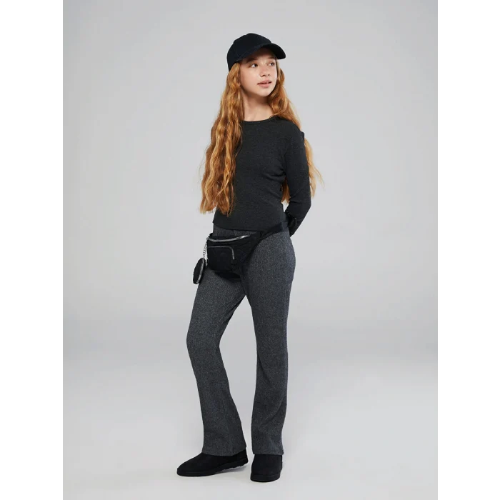 LCW Kids Gri Fitilli İspanyol Paça Kız Çocuk Tayt