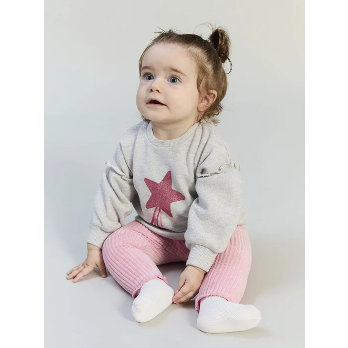 LC WAIKIKI Gri Yıldız Baskılı Kız Bebek Sweatshirt ve Tayt