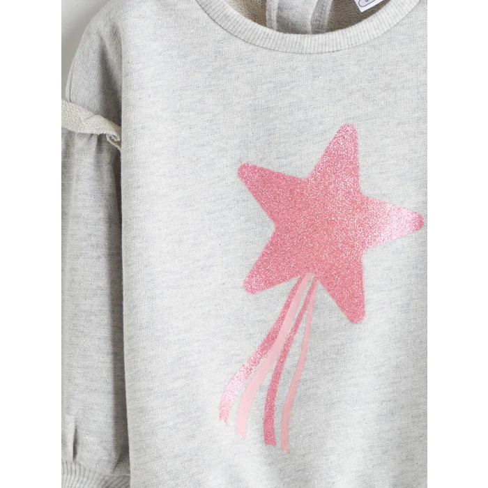 LC WAIKIKI Gri Yıldız Baskılı Kız Bebek Sweatshirt ve Tayt