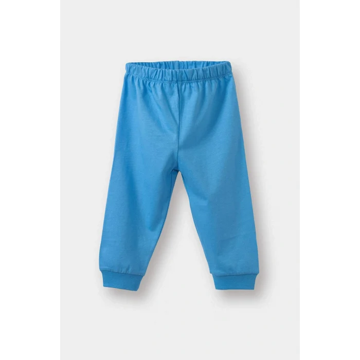 Defacto G4403A5BE339 Mavi Erkek Bebek Pijama Takımı Baskılı Uzun Kollu Penye Üst Uzun Alt