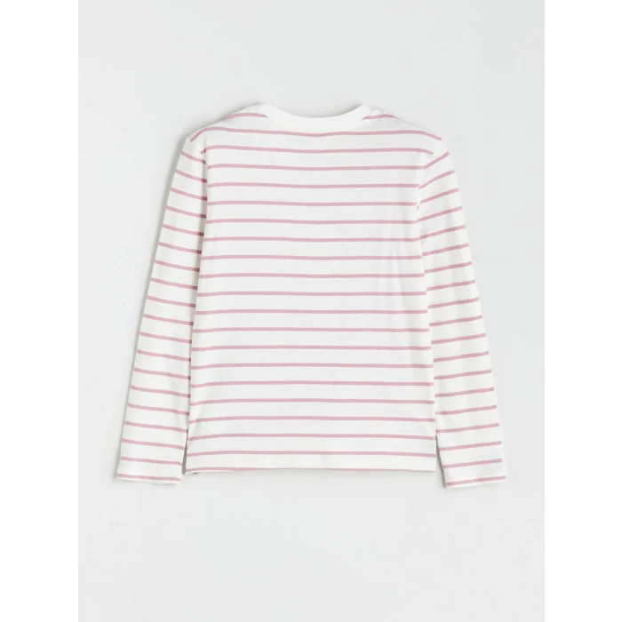 LCW Kids Pembe Bisiklet Yaka Çizgili Kız Çocuk Tişört