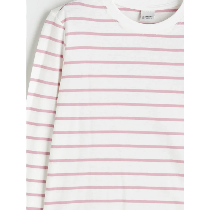 LCW Kids Pembe Bisiklet Yaka Çizgili Kız Çocuk Tişört