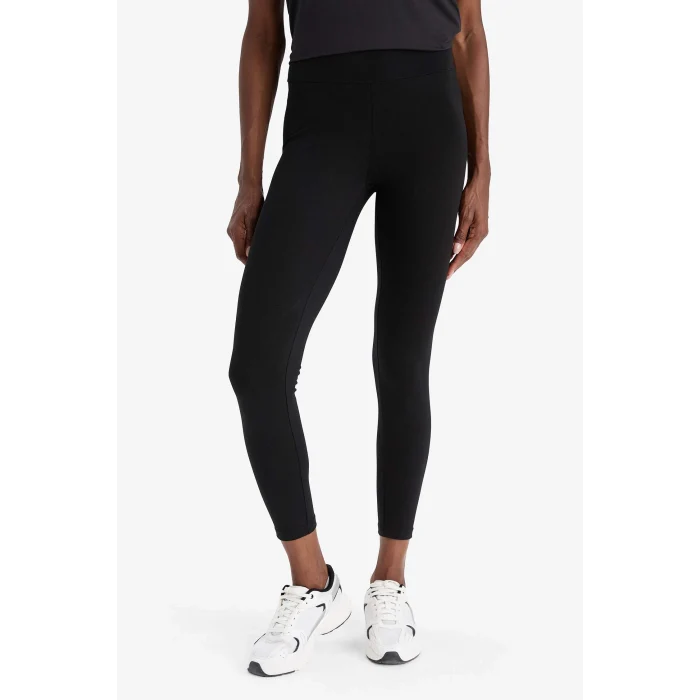 Defacto Z6327AZBK81 Siyah DeFactoFit Yüksek Bel Beli Saran Pamuklu Basic Düz Sporcu Tayt