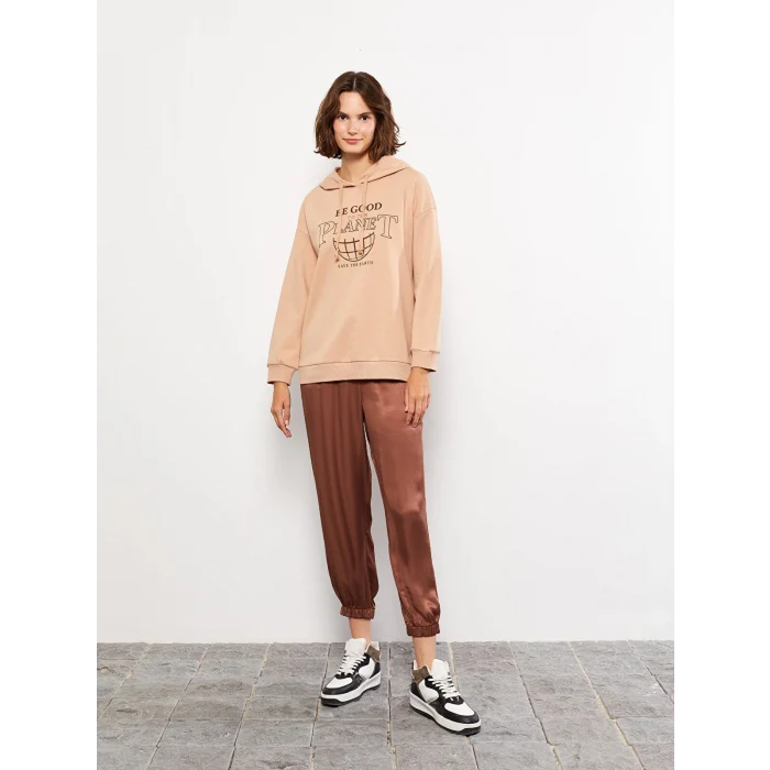 LCW Vision Kahverengi Baskılı Kadın Kalın Hoodie