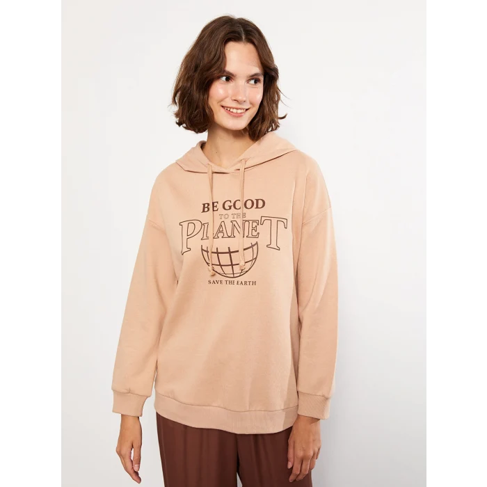 LCW Vision Kahverengi Baskılı Kadın Kalın Hoodie