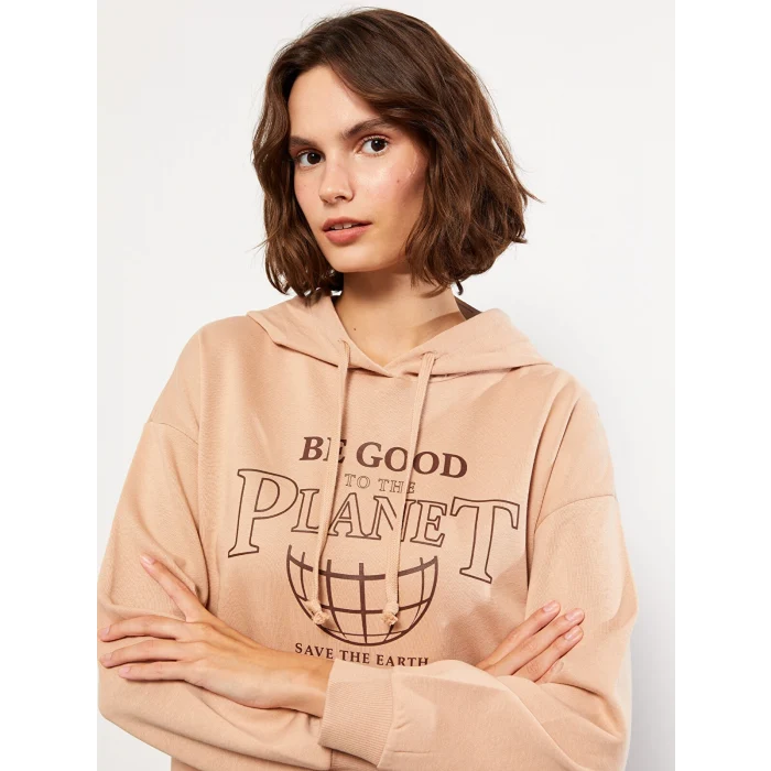 LCW Vision Kahverengi Baskılı Kadın Kalın Hoodie