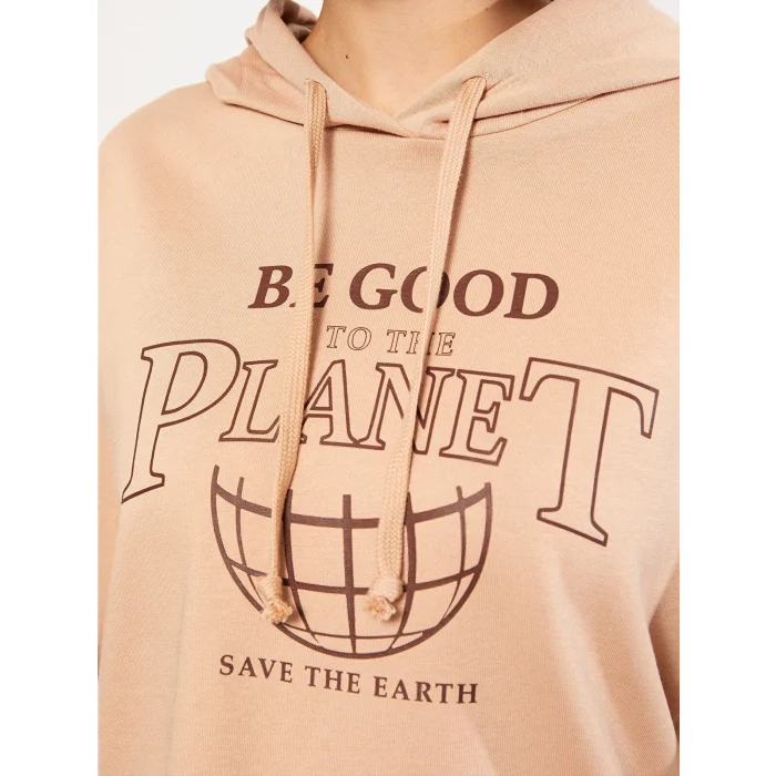 LCW Vision Kahverengi Baskılı Kadın Kalın Hoodie