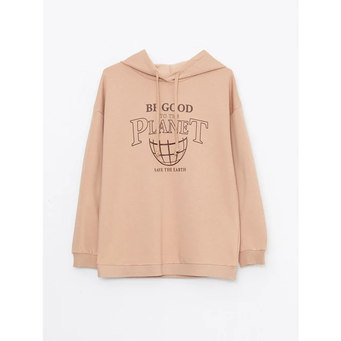 LCW Vision Kahverengi Baskılı Kadın Kalın Hoodie