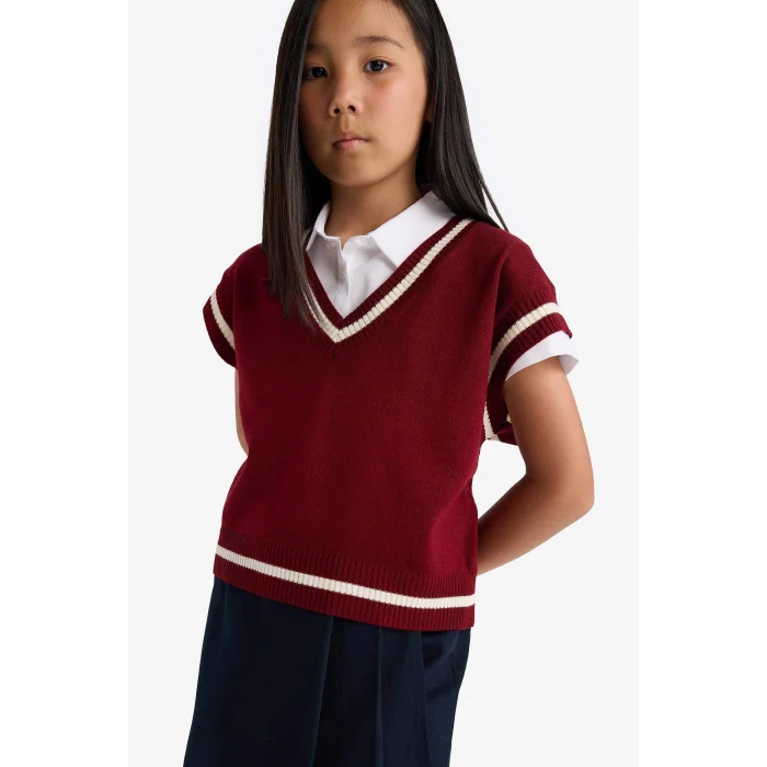 Defacto E7709A8BR205 Bordo Kız Çocuk Okula Dönüş Standart Fit Triko Süveter