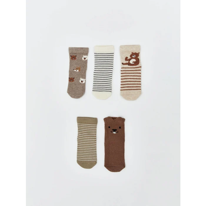 LCW baby Kahverengi Desenli Erkek Bebek Soket Çorap 5li