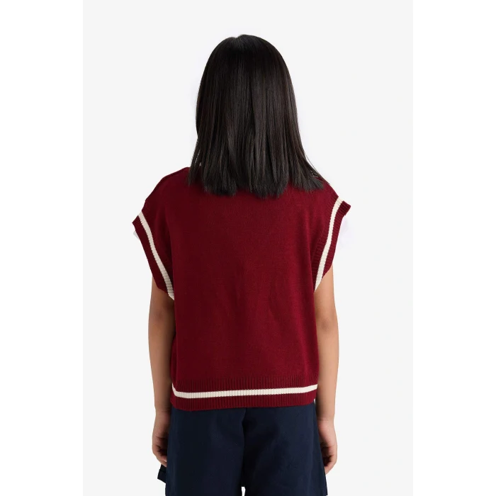 Defacto E7709A8BR205 Bordo Kız Çocuk Okula Dönüş Standart Fit Triko Süveter