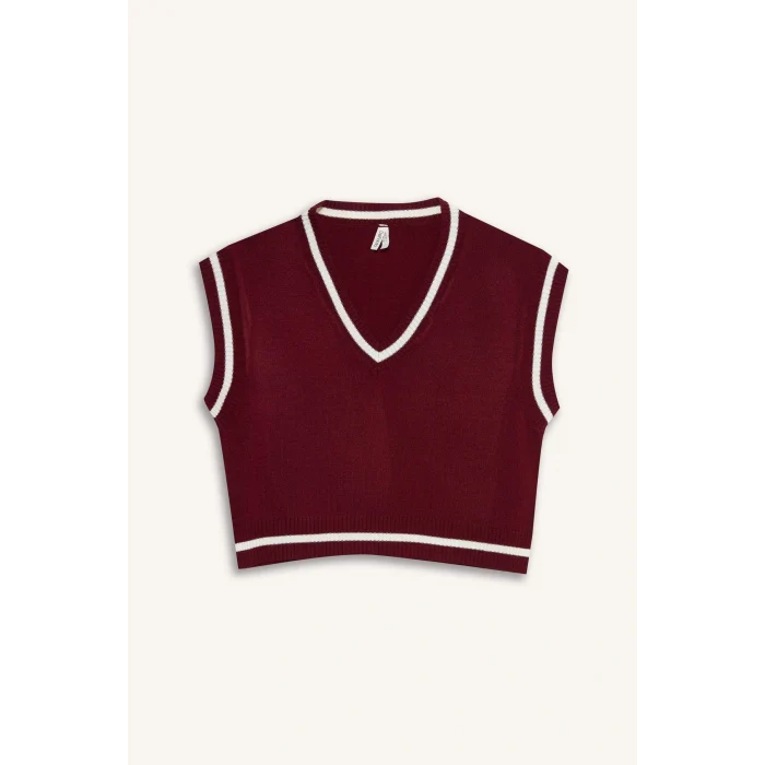 Defacto E7709A8BR205 Bordo Kız Çocuk Okula Dönüş Standart Fit Triko Süveter