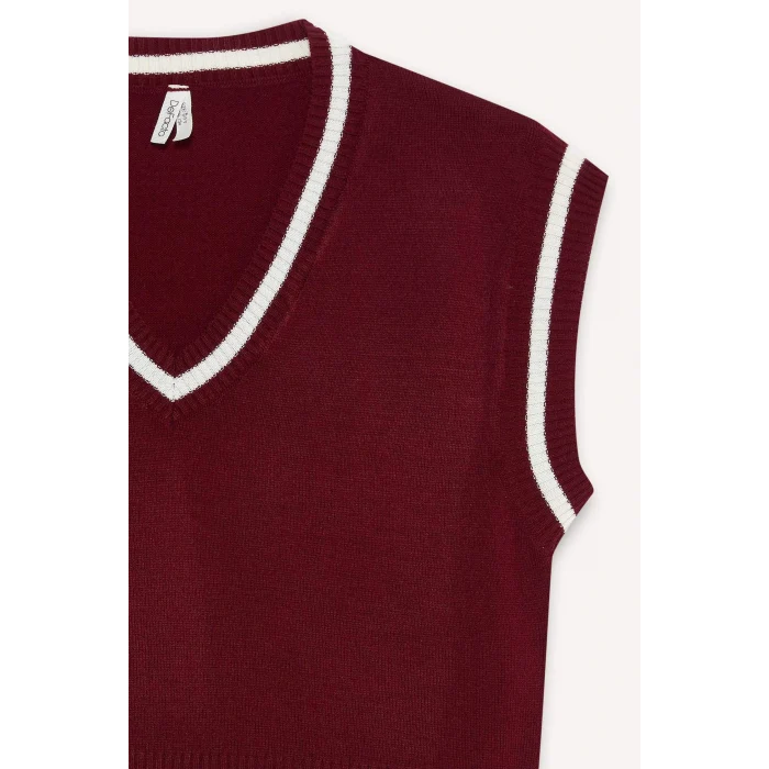 Defacto E7709A8BR205 Bordo Kız Çocuk Okula Dönüş Standart Fit Triko Süveter