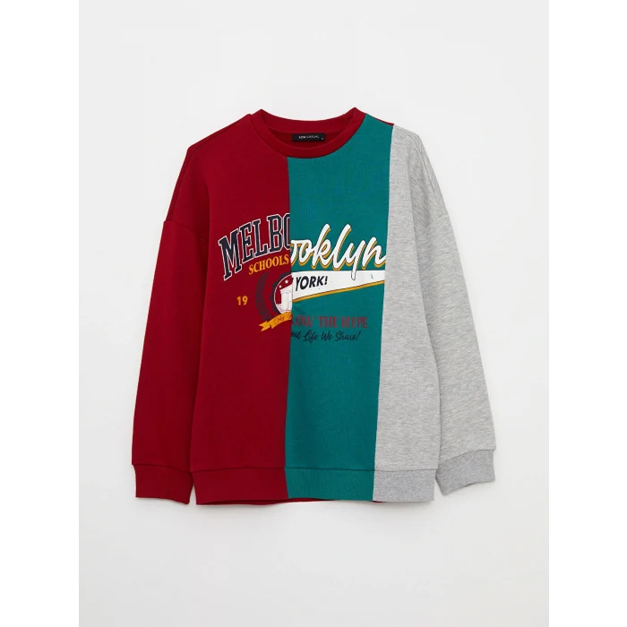 LCW Vision Kırmızı Bisiklet Yaka Renk Bloklu Uzun Kollu Kadın Sweatshirt