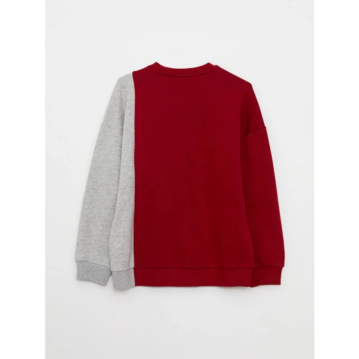 LCW Vision Kırmızı Bisiklet Yaka Renk Bloklu Uzun Kollu Kadın Sweatshirt