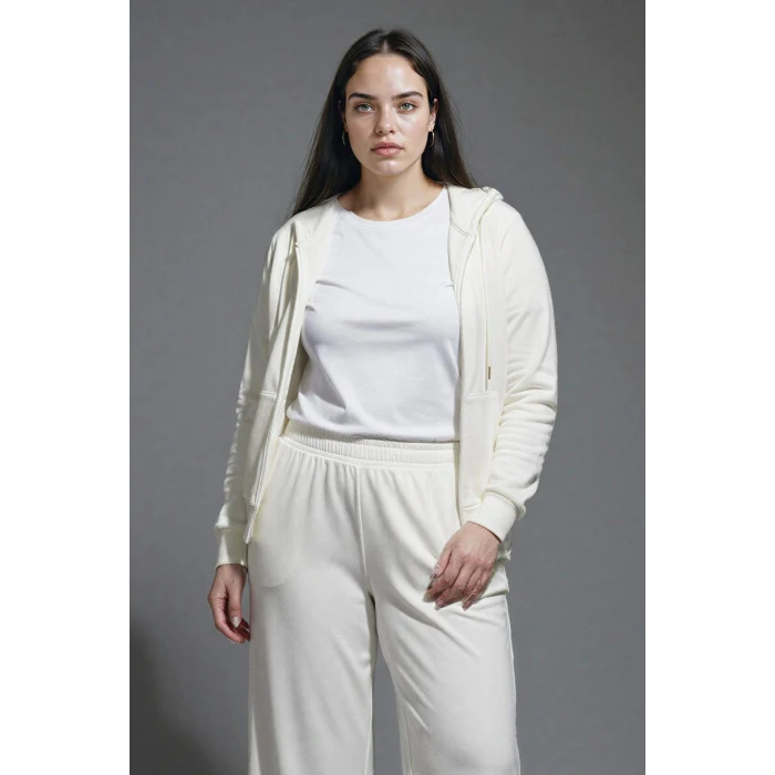 Defacto C1809AXER105 Ekru Relax Fit Kapüşonlu Basic Düz Kalın Fermuarlı Sweatshirt