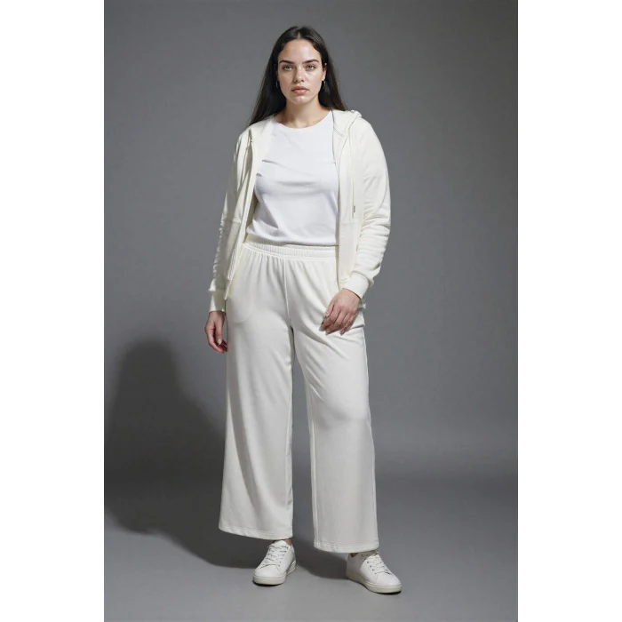 Defacto C1809AXER105 Ekru Relax Fit Kapüşonlu Basic Düz Kalın Fermuarlı Sweatshirt