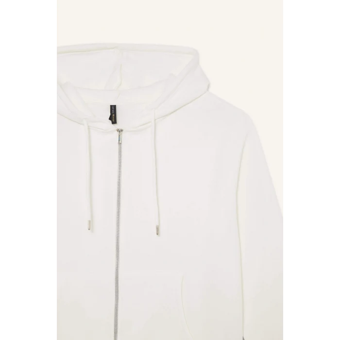 Defacto C1809AXER105 Ekru Relax Fit Kapüşonlu Basic Düz Kalın Fermuarlı Sweatshirt