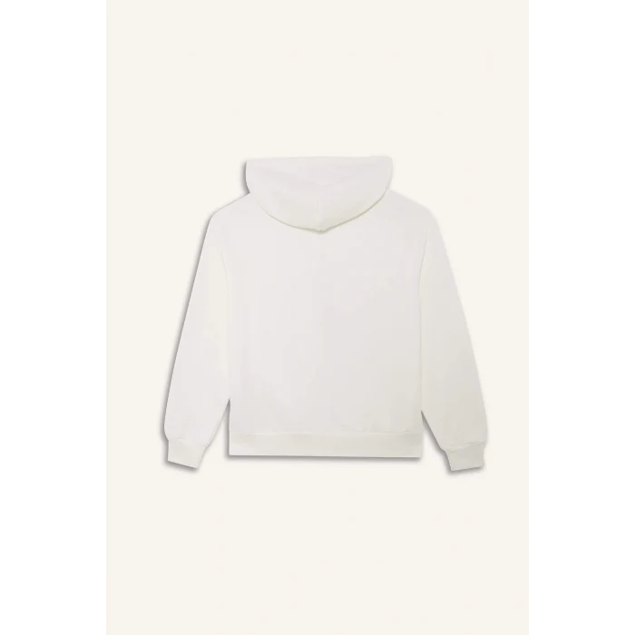 Defacto C1809AXER105 Ekru Relax Fit Kapüşonlu Basic Düz Kalın Fermuarlı Sweatshirt