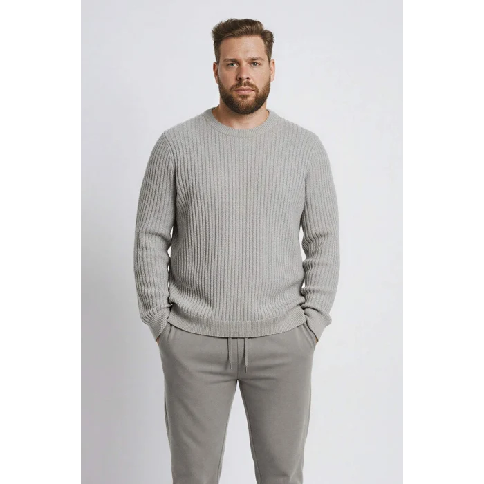 Defacto E0811AXGR210 Gri Standart Fit Bisiklet Yaka Basic Dokulu Triko Kazak