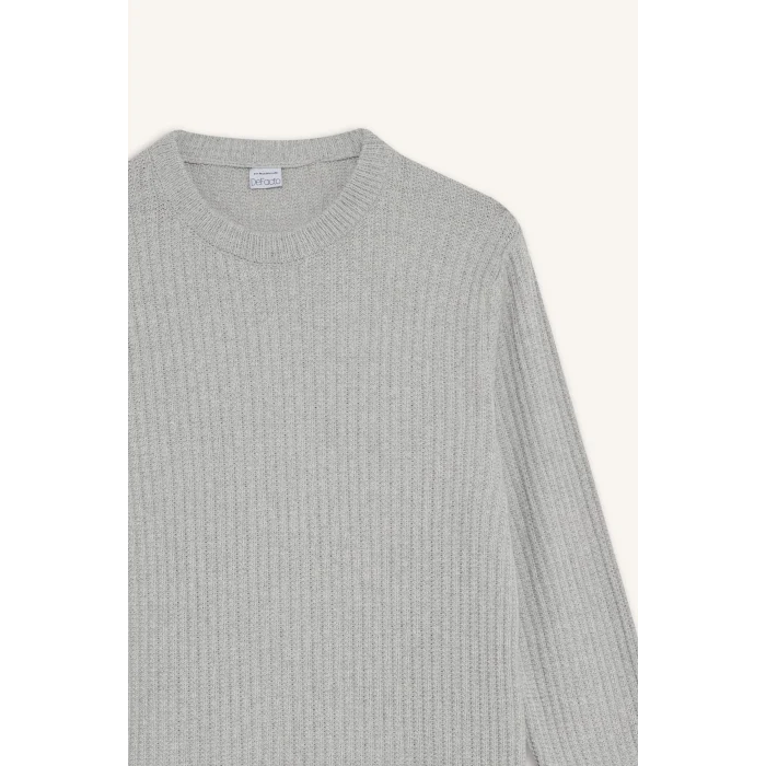 Defacto E0811AXGR210 Gri Standart Fit Bisiklet Yaka Basic Dokulu Triko Kazak