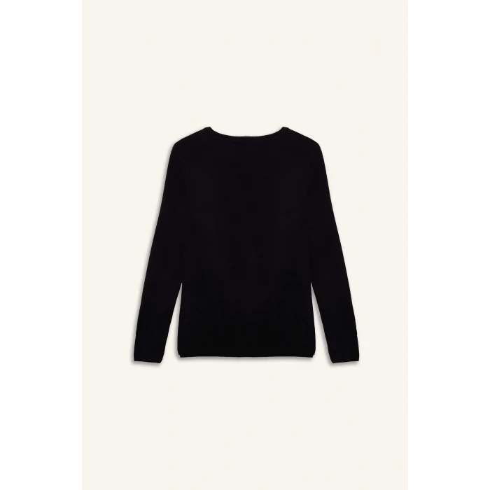 Defacto F7091AZBK27 Siyah Regular Fit Bisiklet Yaka Triko Kazak