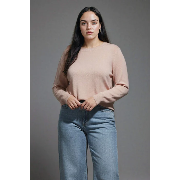 Defacto F7091AZPN638 Pembe Regular Fit Bisiklet Yaka Triko Kazak