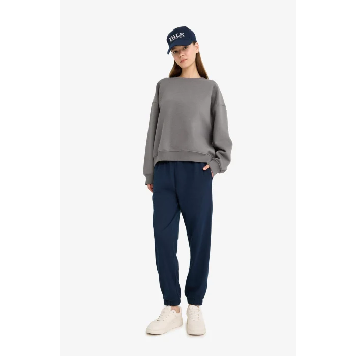 Defacto A4177AXGR449 Gri Coool Oversize Geniş Kalıp Bisiklet Yaka Basic Düz Sweatshirt