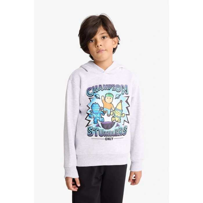 Defacto G0054A8GR400 Gri Erkek Çocuk Stumble Guys Kapüşonlu İçi Yumuşak Tüylü Sweatshirt