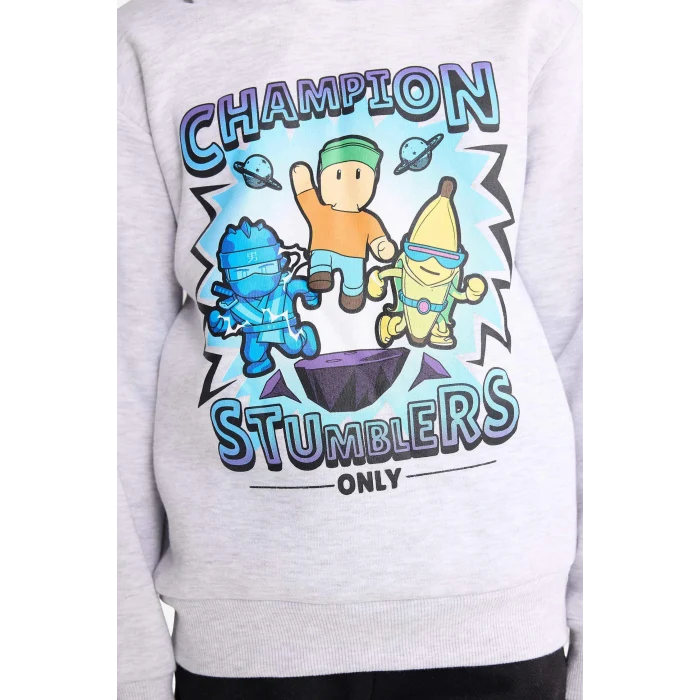 Defacto G0054A8GR400 Gri Erkek Çocuk Stumble Guys Kapüşonlu İçi Yumuşak Tüylü Sweatshirt