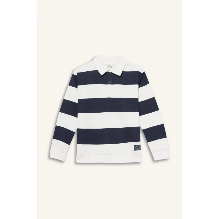 Defacto F5750A8NV135 Lacivert Erkek Çocuk Polo Yaka Çizgili Sweatshirt