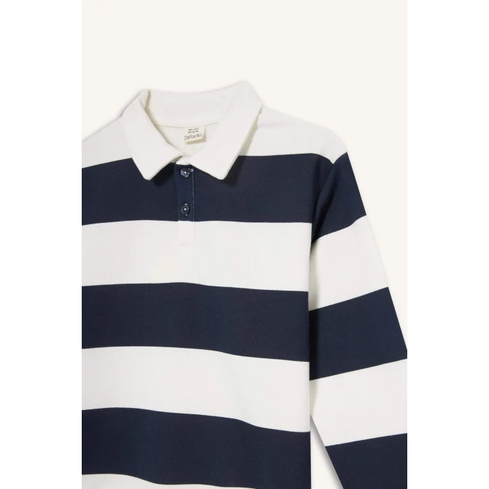 Defacto F5750A8NV135 Lacivert Erkek Çocuk Polo Yaka Çizgili Sweatshirt