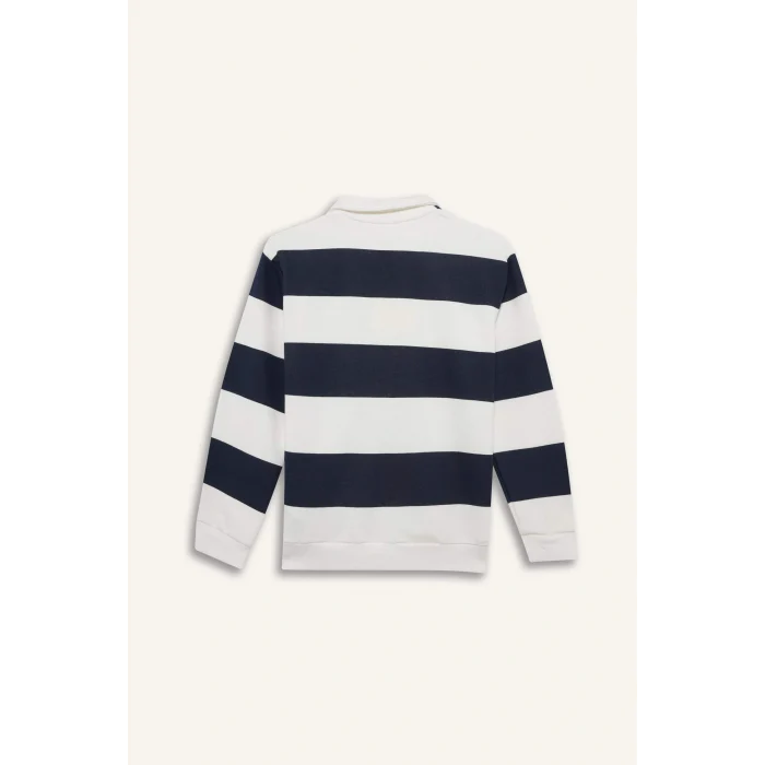 Defacto F5750A8NV135 Lacivert Erkek Çocuk Polo Yaka Çizgili Sweatshirt