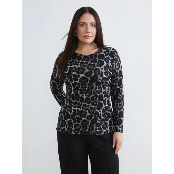 LCWAIKIKI Basic Kahverengi Bisiklet Yaka Desenli Bluz