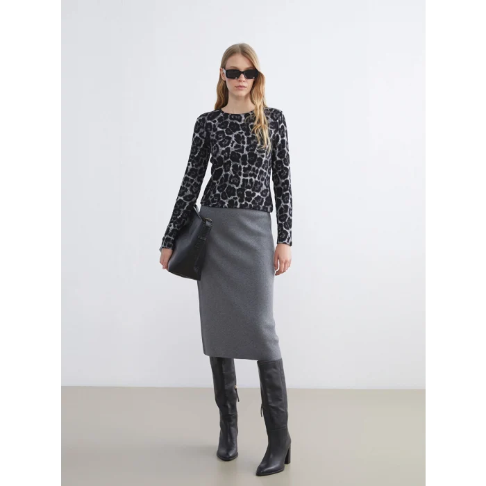 LCWAIKIKI Basic Kahverengi Bisiklet Yaka Desenli Bluz