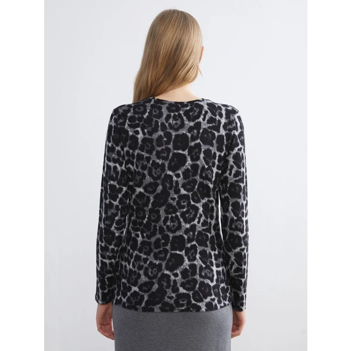 LCWAIKIKI Basic Kahverengi Bisiklet Yaka Desenli Bluz