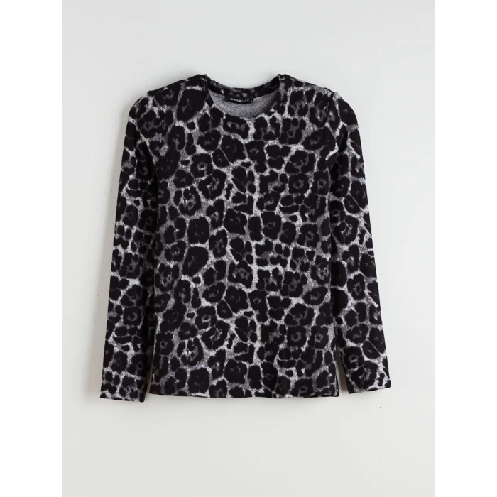 LCWAIKIKI Basic Kahverengi Bisiklet Yaka Desenli Bluz