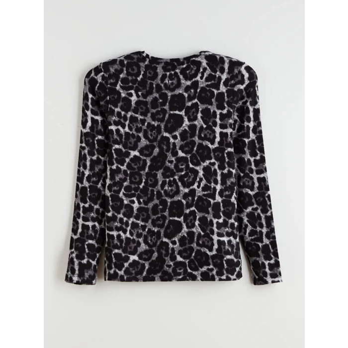 LCWAIKIKI Basic Kahverengi Bisiklet Yaka Desenli Bluz