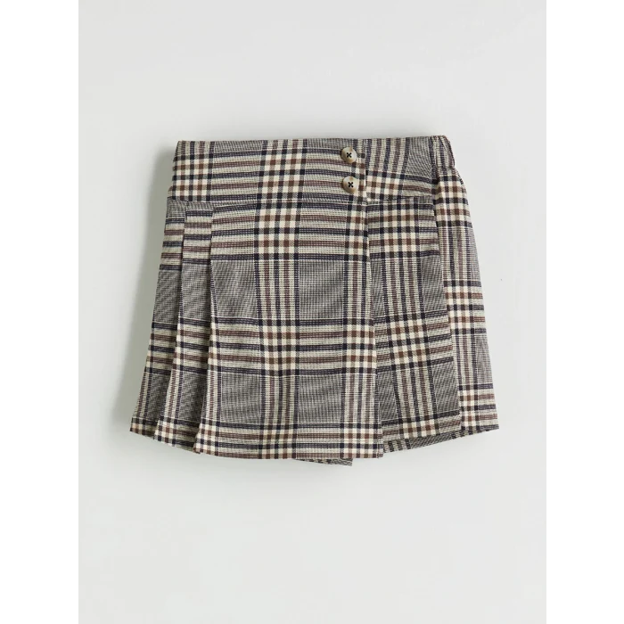 LCW Kids Yeşil Beli Lastikli Ekose Kız Çocuk Şort Etek