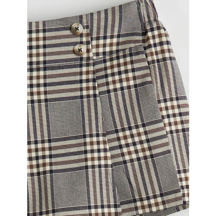 LCW Kids Yeşil Beli Lastikli Ekose Kız Çocuk Şort Etek