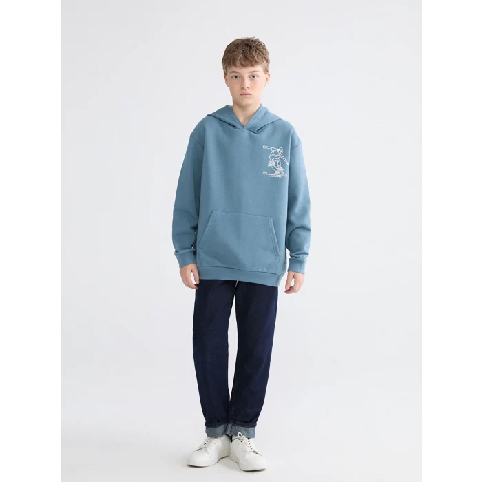 LCW Kids Mavi Kapüşonlu Erkek Çocuk Kalın Sweatshirt