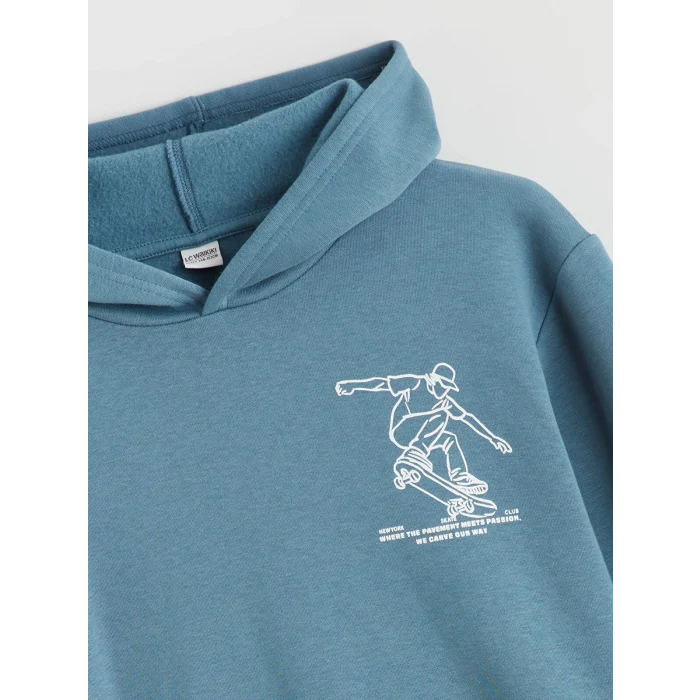 LCW Kids Mavi Kapüşonlu Erkek Çocuk Kalın Sweatshirt