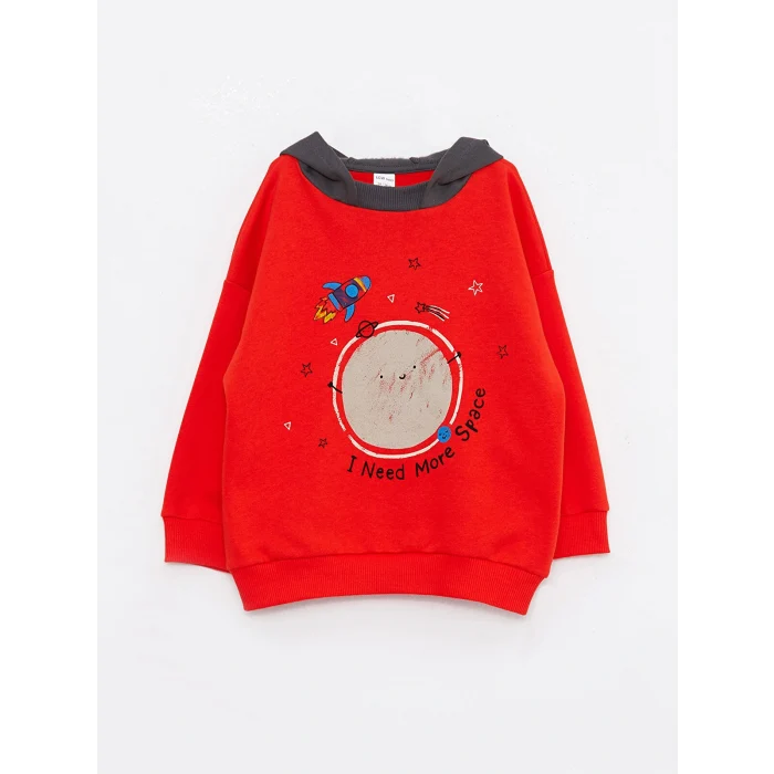 LCW baby Kırmızı Uzun Kollu Baskılı Erkek Bebek Hoodie