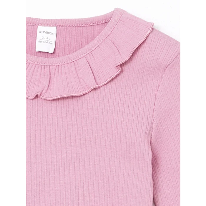 LCW Kids Pembe Bisiklet Yaka Basic Kız Çocuk Tişört