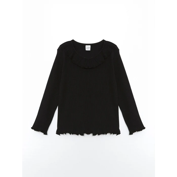 LCW Kids Siyah Bisiklet Yaka Basic Kız Çocuk Tişört