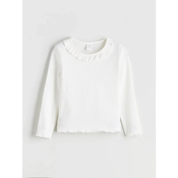 LCW Kids Ekru Bisiklet Yaka Basic Kız Çocuk Tişört