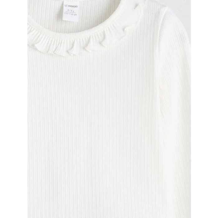 LCW Kids Ekru Bisiklet Yaka Basic Kız Çocuk Tişört